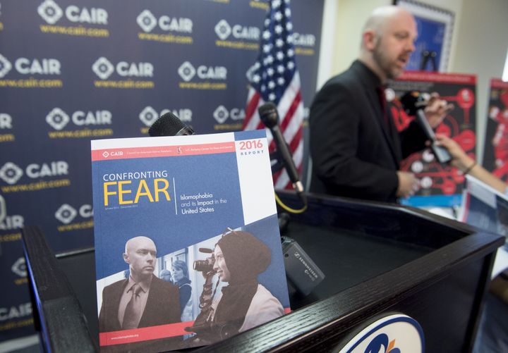 CAIR's Corey Saylor speaks at a press conference about Islamophobia in Washington on June 20, 2016.