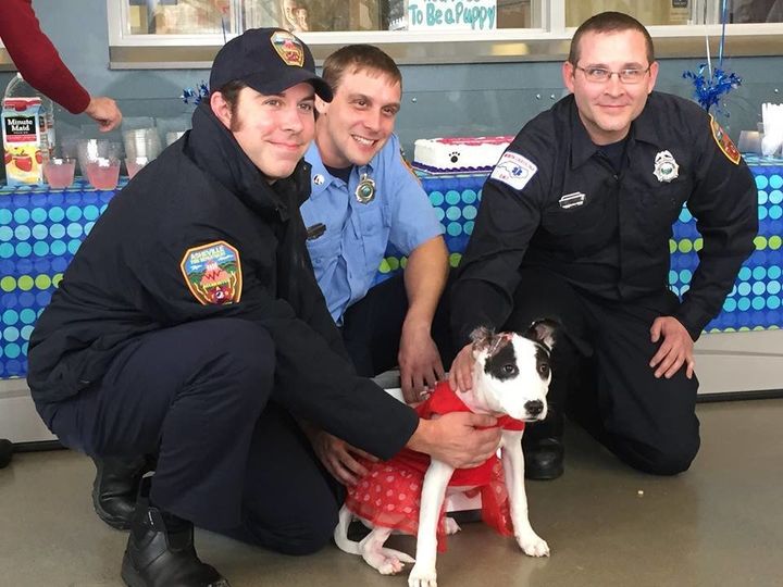 Hex with some of the Asheville firefighters who saved her.
