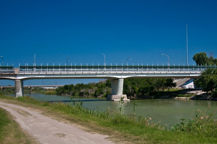 The international bridge separating the U.S.-Mexico border between Laredo, Texas and Nuevo Laredo, Mexico. An unknown number of Cubans are stranded in transit 