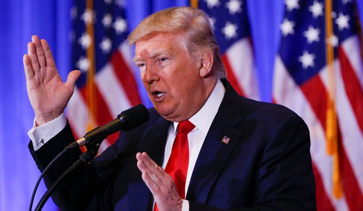 U.S. President-elect Donald Trump speaks during a press conference in Trump Tower, Manhattan, New York, U.S., January 11, 2017.