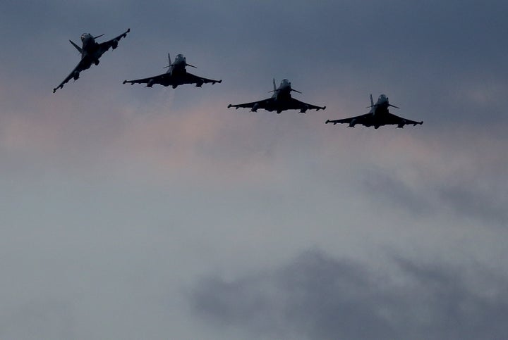 Four RAF Typhoons arrive at RAF Akrotiri on Dec. 3, 2015, in Akrotiri, Cyprus.