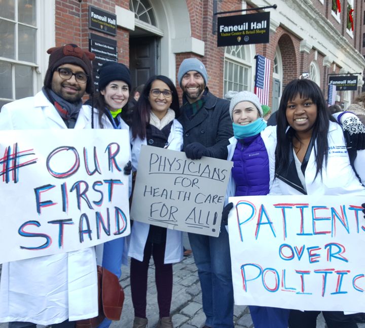 Physicians from the Cambridge Health Alliance at the Boston rally for the Affordable Care Act