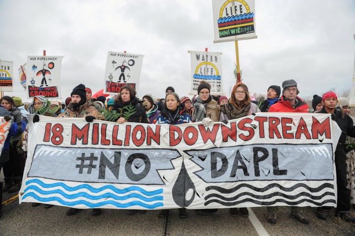 Protesters block highway 1806 in Mandan during a protest against plans to pass the Dakota Access pipeline near the Standing Rock Indian Reservation, North Dakota.