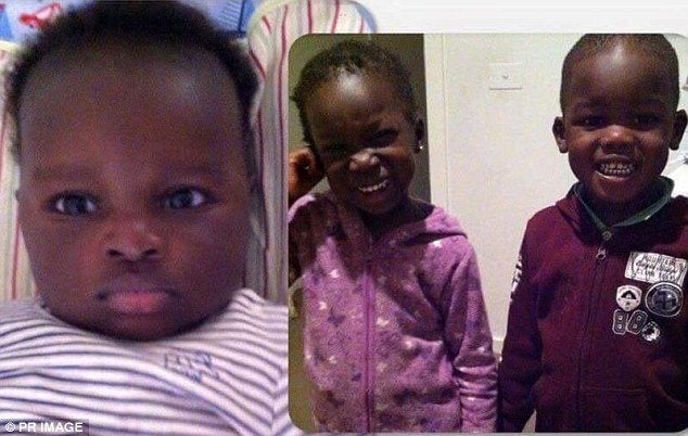 Baby Bol (left) and 4-year-old twins Madit (center) and Hanger (right) died last year after their mother drove into a la