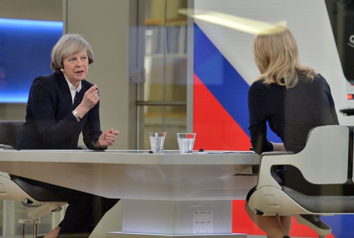 Prime Minister Theresa May (left) being interviewed by Sophy Ridge on Sky News.