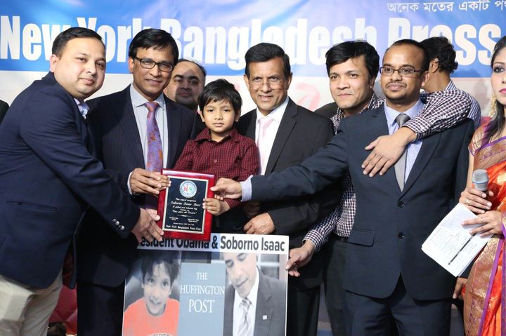 On behalf of 400 million Bengalis, New York’s Bangladesh Press Club and Time Television gave Isaac a huge reception in Jackson Heights, New York, in honor of the recognition he received from President Barack Obama for being able to solve Ph.D.-level math, physics and chemistry problems at only 4 years old.Here