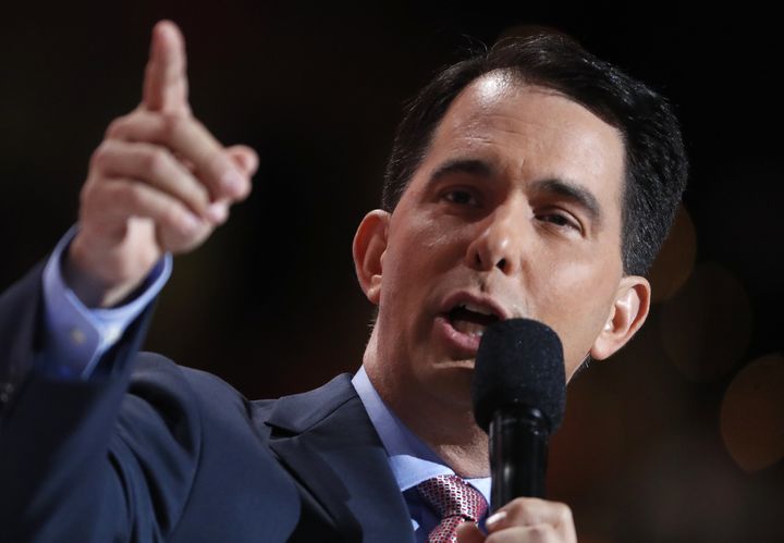 Wisconsin Gov. Scott Walker (R) speaks during the third day of the Republican National Convention in Cleveland, July 20, 2016.
