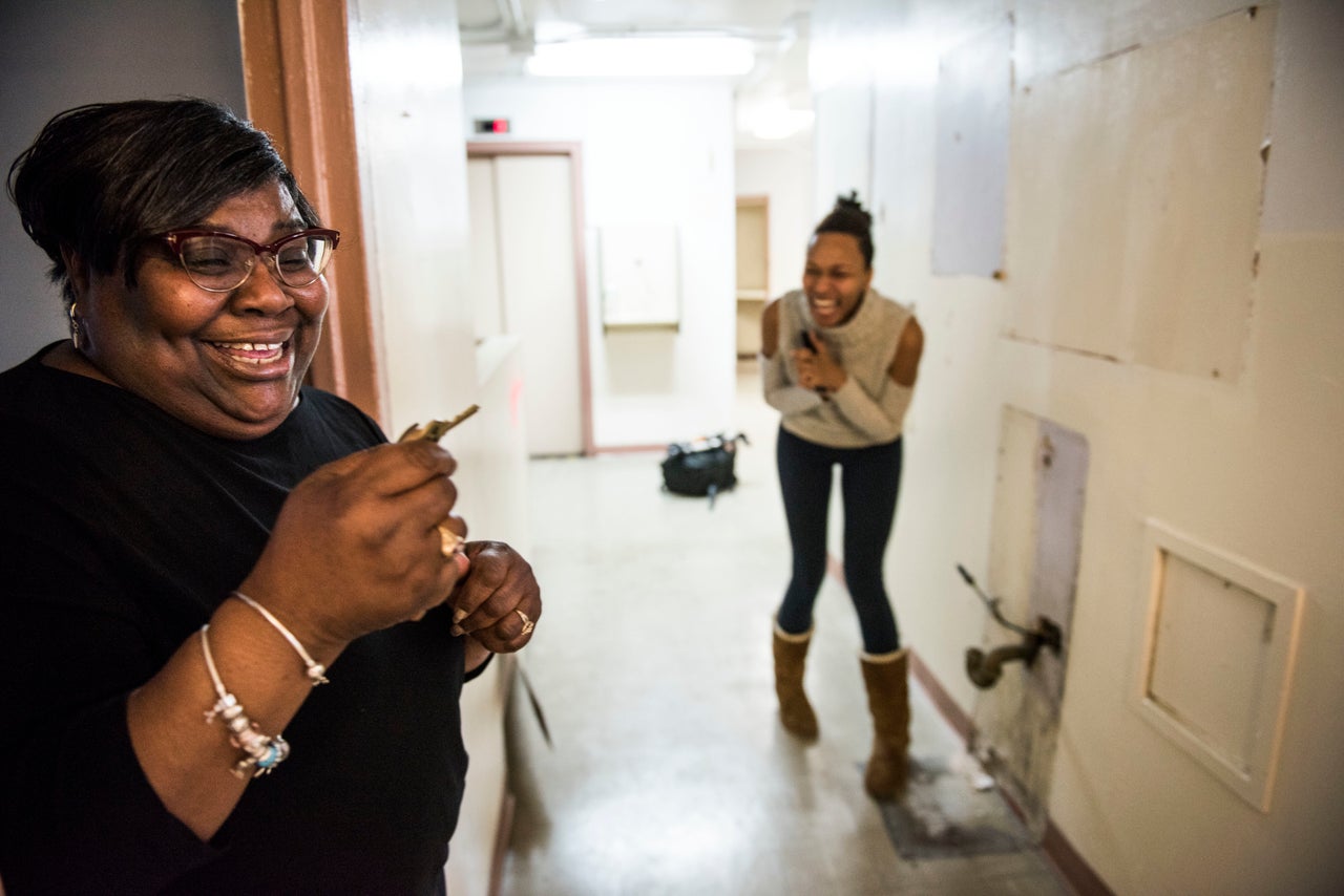 Rusti Miller-Hill looks at the key that was used to lock her inside her cell.