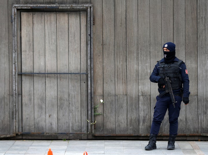 A Turkish policeman stands guard in front of the Reina nightclub which was attacked by a gunman, in Istanbul, Turkey, January 3, 2017.