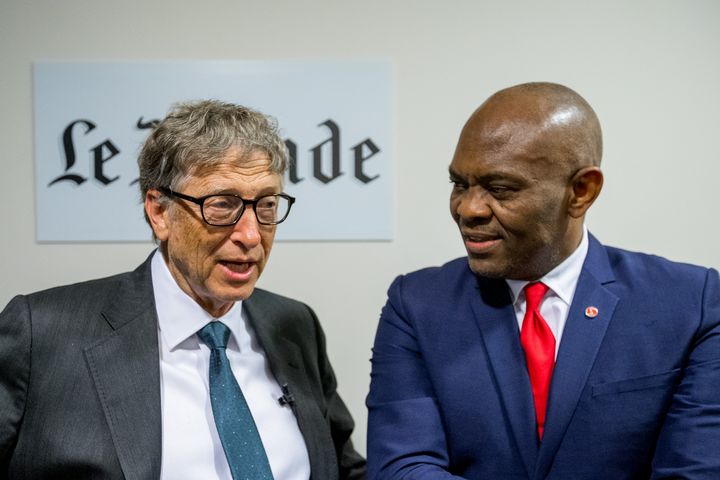 <p>Tony Elumelu with Bill Gates at the Le Club de I’Economie in France, organized by leading French newspaper, Le Monde, October 2016</p>
