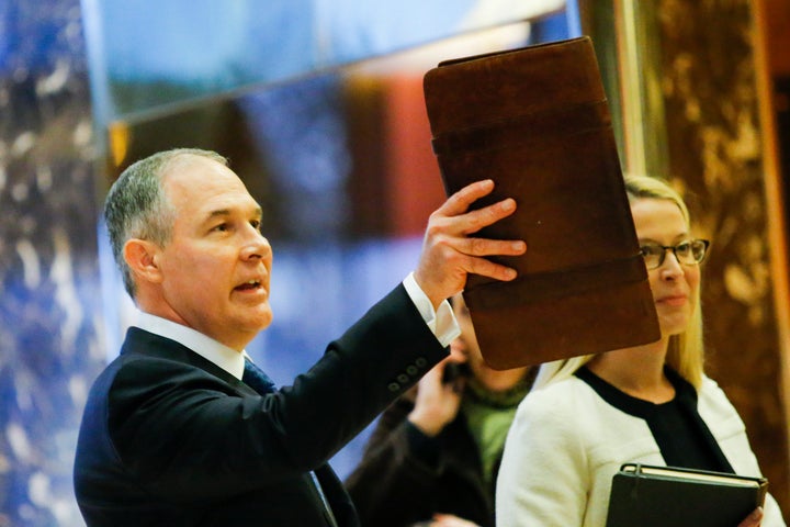 Pruitt arrives for meetings at Trump Tower in New York.
