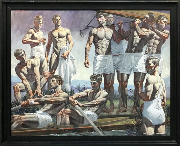 Image: © Mark Beard [Bruce Sargeant (1989-1938)], “Rowing Team,” n.d., Oil on canvas, 48 x 60 inches, Courtesy of ClampArt, New York City