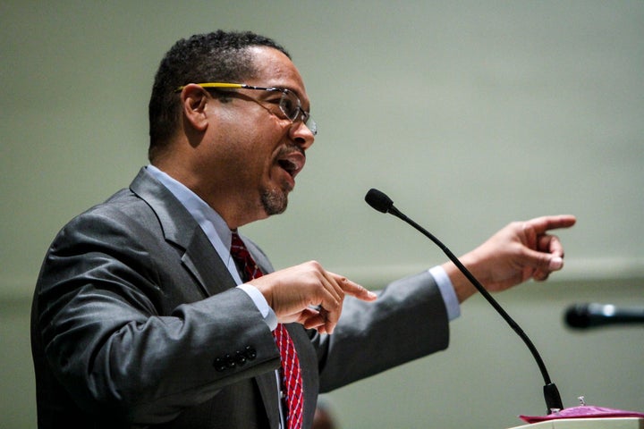 Rep. Keith Ellison (D-Minn.), seen here at a town hall in Detroit in December, announced his plans to skip inauguration on Monday.