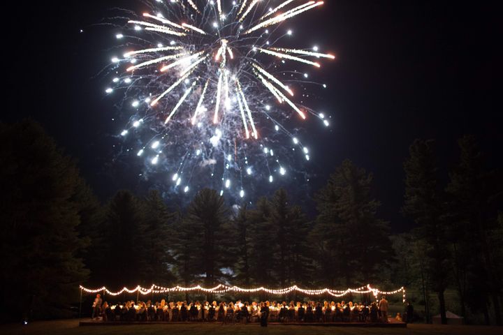 A field of luminaries that appeared at sunset, a surprise fireworks display, and a dance party in a hidden forest grove all kept guests engaged and entertained into the wee hours of the morning. Photo Shannen Natasha of The Wedding Artists Collective 