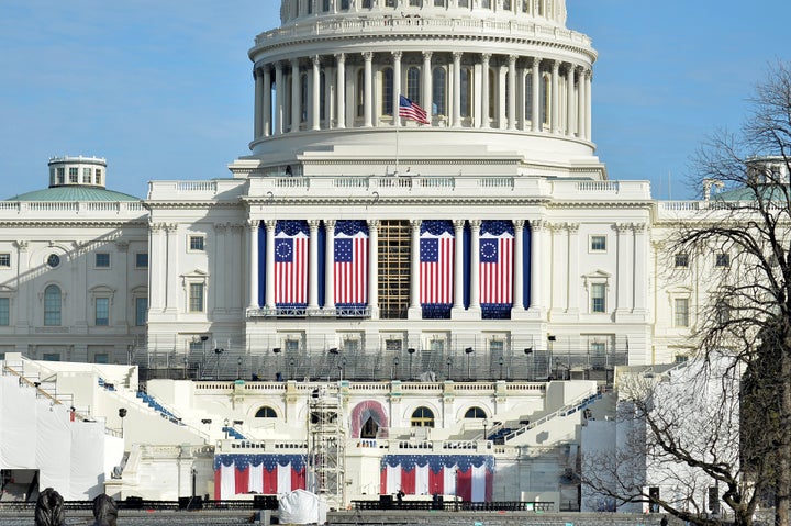 Preparations are finalized on the West Front of the U.S. Capitol, where Donald J. Trump will be sworn in as America's 45th president, in Washington, U.S., January 15, 2017. 