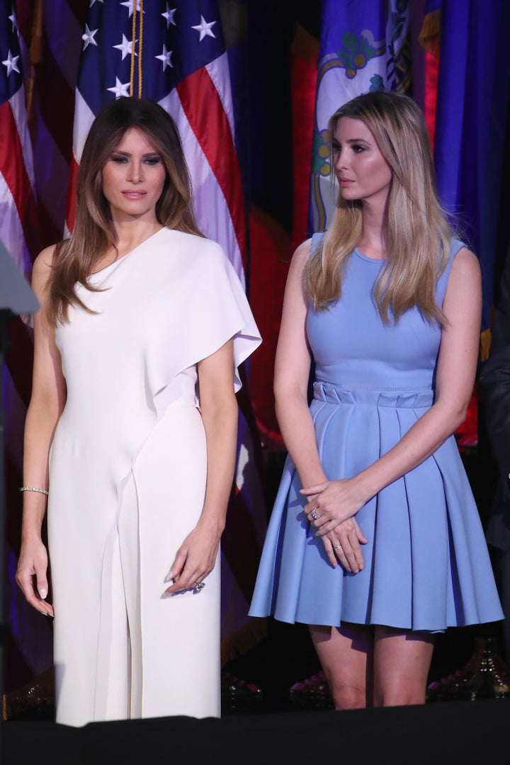 Melania Trump and Ivanka Trump standing by on election night. 