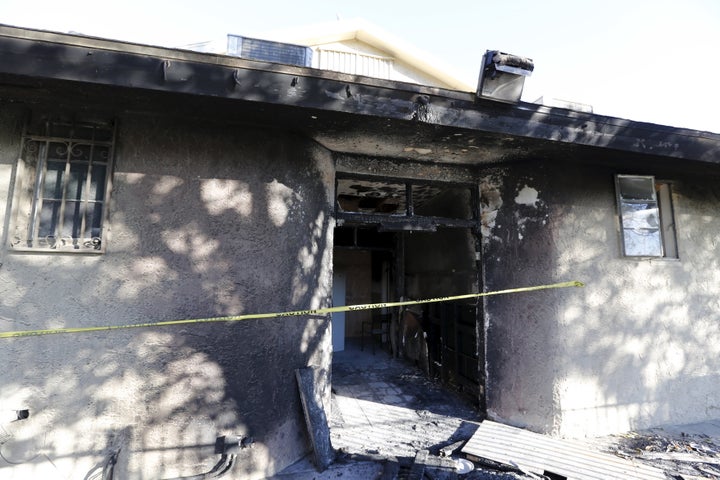 Damage at the Islamic Society of Coachella Valley on Dec. 12, 2015. A fire that broke out at the Southern California mosque appears to have been intentionally set, the Riverside County Sheriff's Department said.