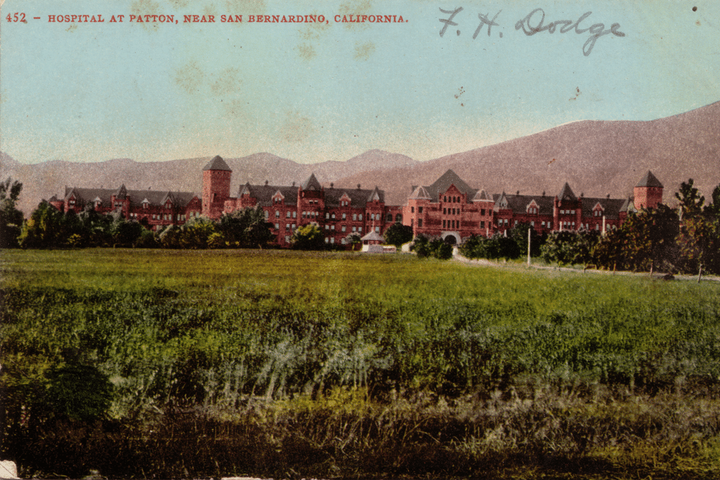 <p>A postcard of Patton State Hospital, which sterilized thousands of patients in California</p>