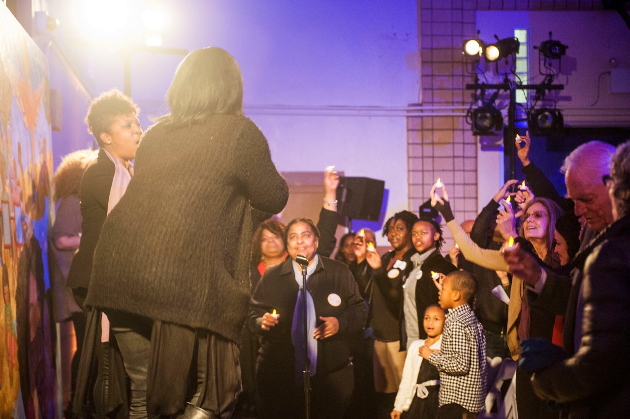 Formerly incarcerated women and allies in the women's rights movement, including Gloria Steinem, celebrate inside the former Bayview Correctional Facility. 