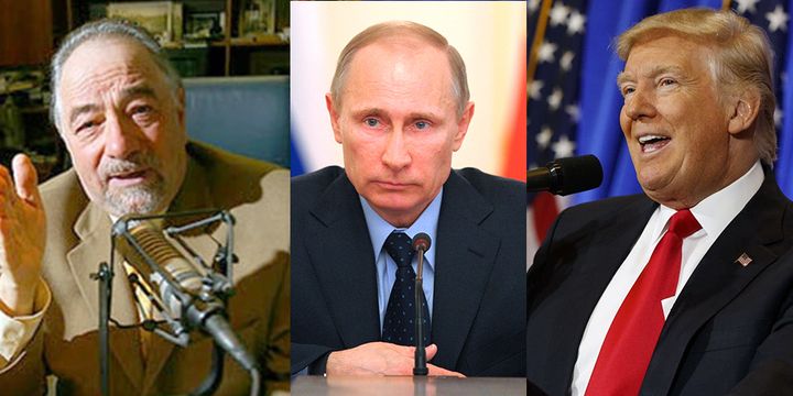 <p>Left: Radio host Michael Savage. Middle: Russian President Vladimir Putin Right: <a href="https://www.huffpost.com/news/topic/donald-trump">Donald Trump</a></p>