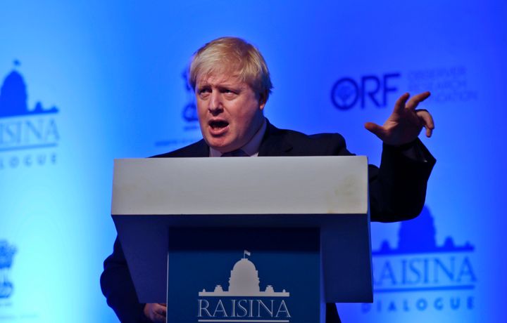 Boris Johnson speaks at the second edition of the Raisina Dialogue in New Delhi, India, Wednesday, Jan. 18, 2017.