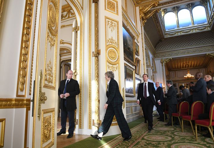 Theresa May arrives to deliver her keynote "Brexit speech" in Lancaster House in London, 17 January 2017.
