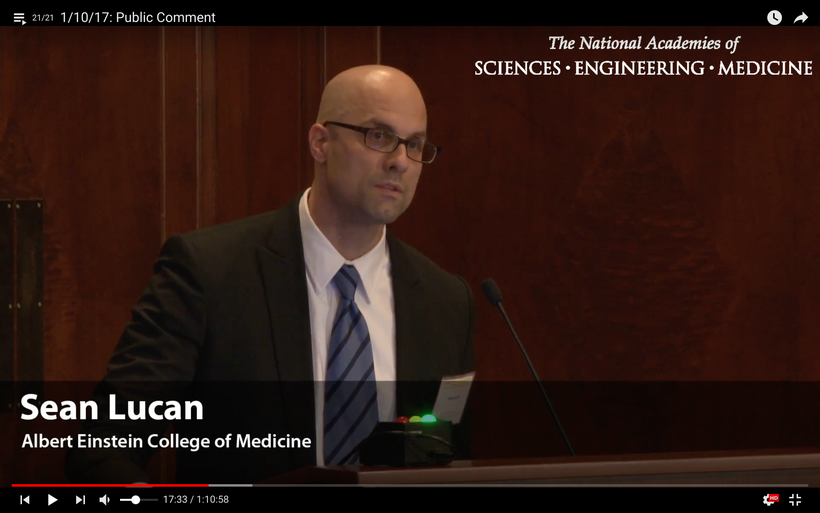 Public testimony on behalf of patients at NASEM Committee workshop January 10, 2017