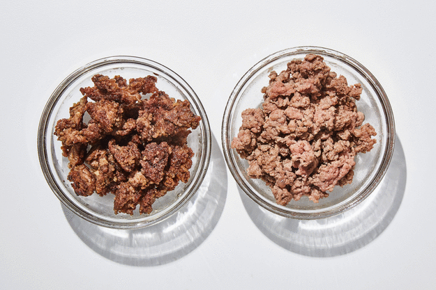 What's the secret to browning ground beef into small crumbly