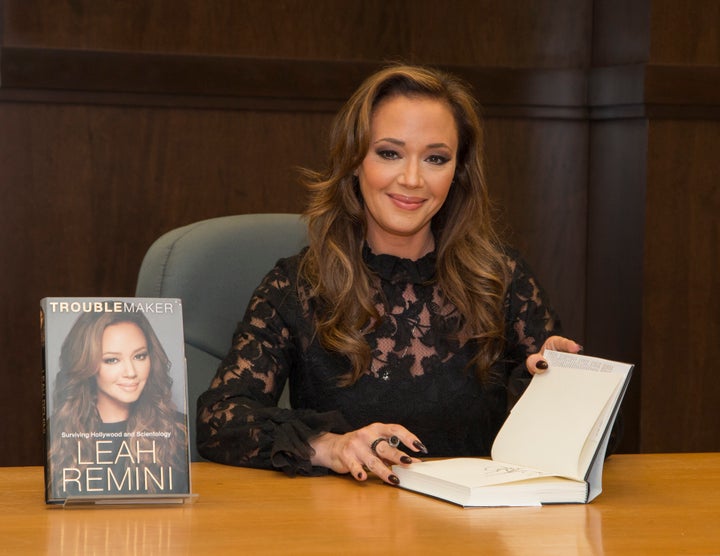 Leah Remini at a December 2015 book signing for her memoir Troublemaker: Surviving Hollywood and Scientology.