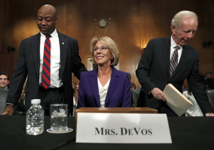 Secretary of Education nominee Betsy DeVos at her Senate confirmation hearing yesterday.