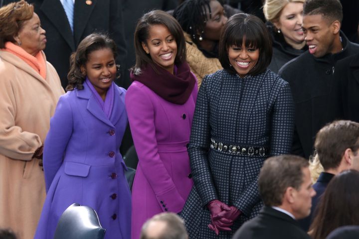 Sasha, Malia, and Michelle Obama at Barack Obama's second inauguration, Jan. 21, 2013.