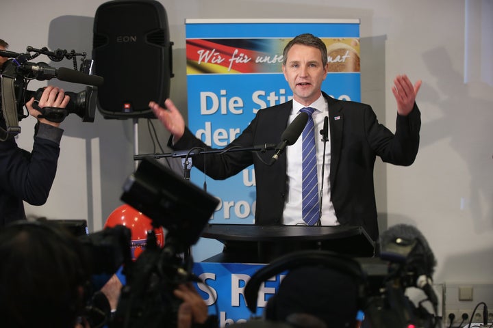 Bjoern Hocke, head of the Alternative fuer Deutschland political party (Alternative for Germany, AfD) in the state of Thuring