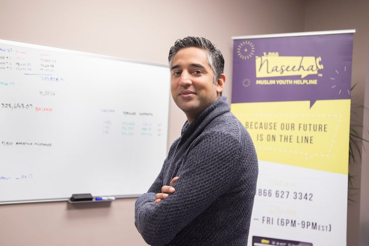 Yaseen Poonah, the founder of Naseeha Muslim Youth Helpline, in his office.