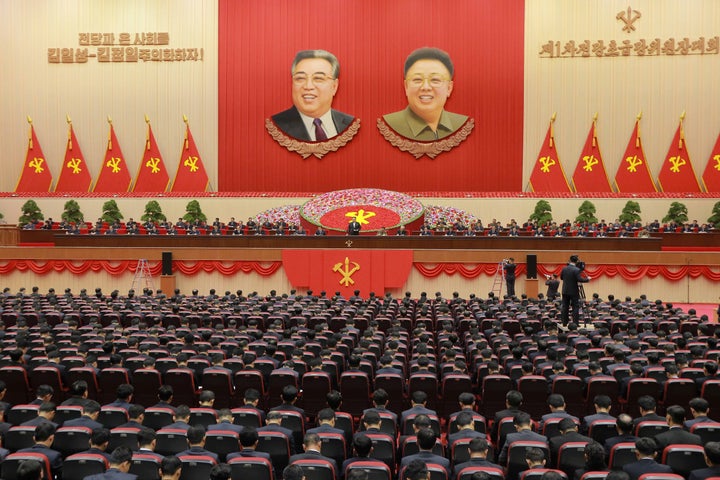 North Korean leader Kim Jong Un speaks during the first party committee meeting in Pyongyang in this undated photo released b