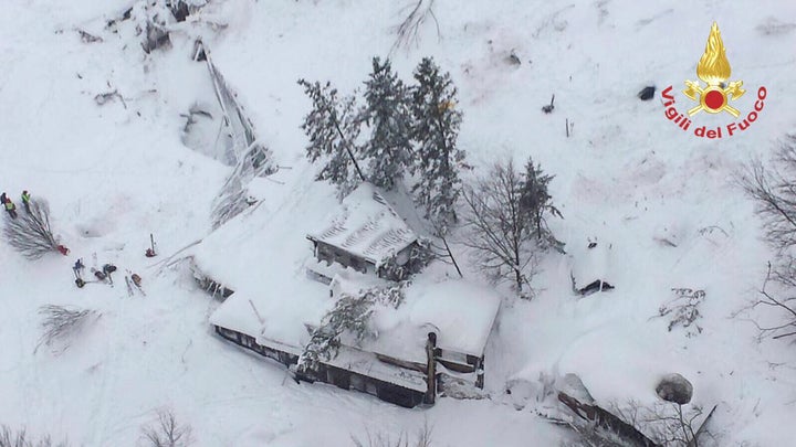 The three-story hotel was buried in the avalanche