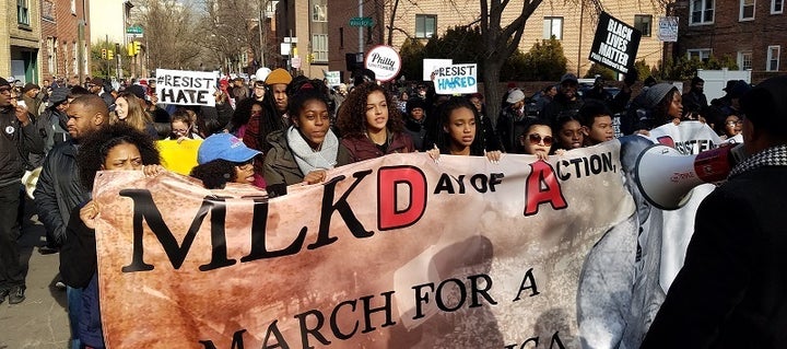 Students lead the march to Mother Bethel AME.