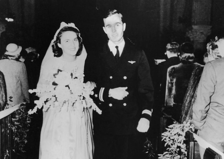 Barbara and George Bush on their wedding day in 1945.