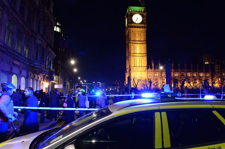 Police in Parliament Square, London, as a suspected unexploded Second World War bomb has been found in the River Thames, forcing the closure of Waterloo and Westminster bridges in London.