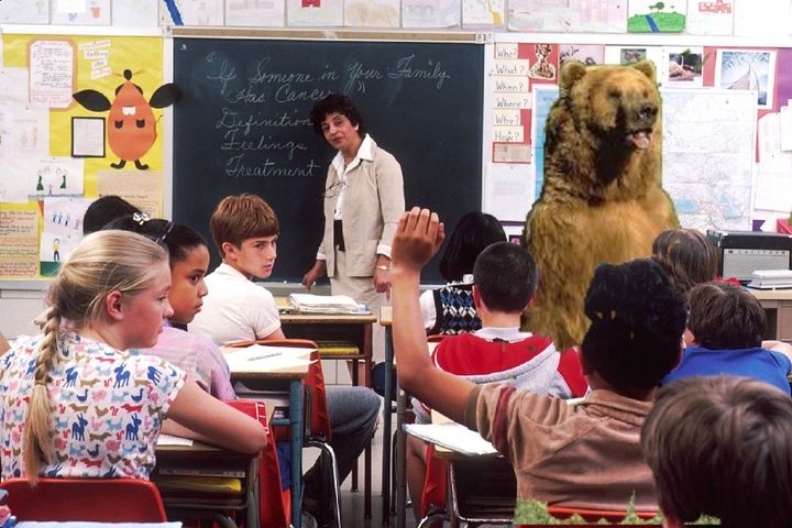 A grizzly invades a gun-free school. Tragedy ensues.