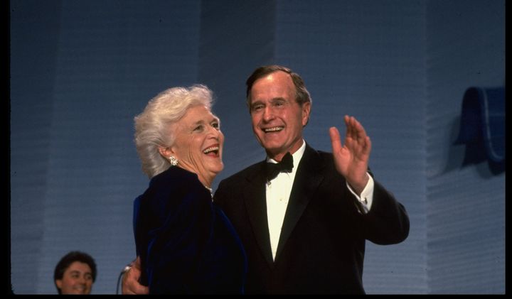 Barbara and George Bush dance at an inaugural ball.