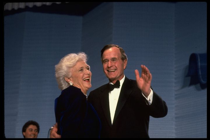 Barbara and George Bush dance at an inaugural ball.