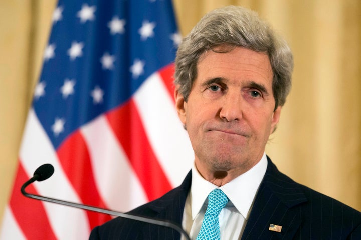 <p>Secretary of State John Kerry takes a question on the peace process at a March 30, 2014 news conference in Paris.</p>