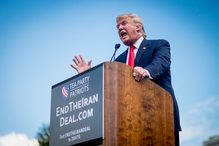 Donald Trump speaks during a Tea Party Patriots rally against the Iran nuclear deal on Capitol Hill in Washington in 2015.