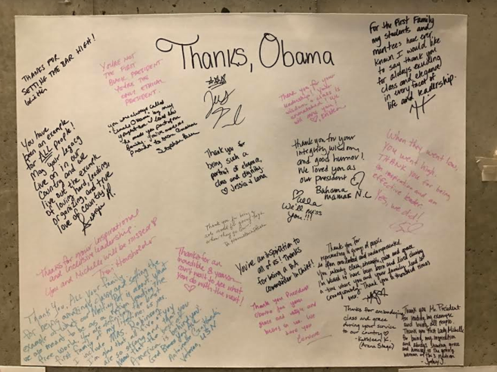 Well-wishers left notes of appreciation to President Obama at the Washington event.