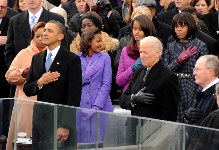 Barack Obama during the National Anthem at the inauguration ceremonies at the U.S. Capitol in Washington on Jan. 21, 2013.