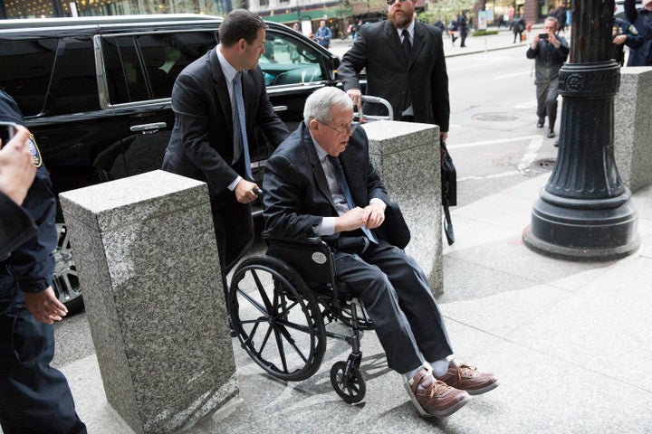 Former House Speaker Dennis Hastert arrives for sentencing in Chicago on April 27, 2016. He's serving a 15-month sentence.