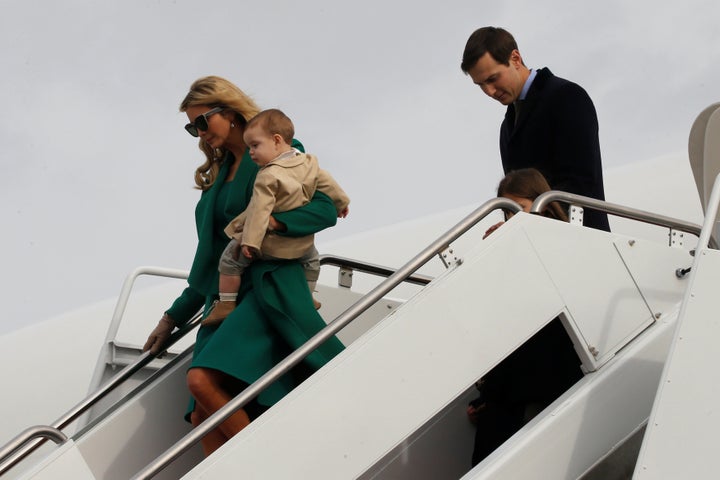 Ivanka Trump, husband Jared and their children arrive at Joint Base Andrews in Maryland on Thursday for inaugural weekend.