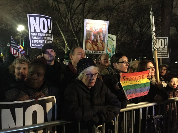 Roughly 25,000 protesters jammed the streets near Trump International Hotel and Tower in New York City on Thursday.