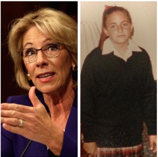 Betsy DeVos on the left and Nina G in eighth grade on the right.
