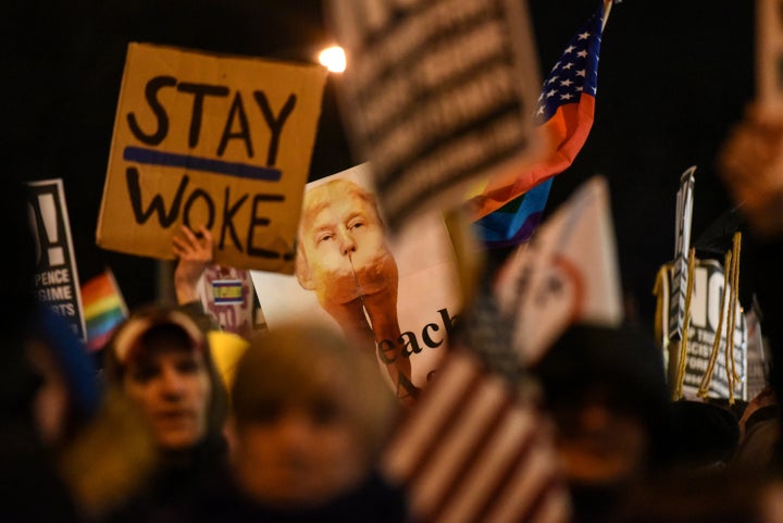 Thousands gathered near Trump Tower in New York City on Thursday to protest the incoming president.